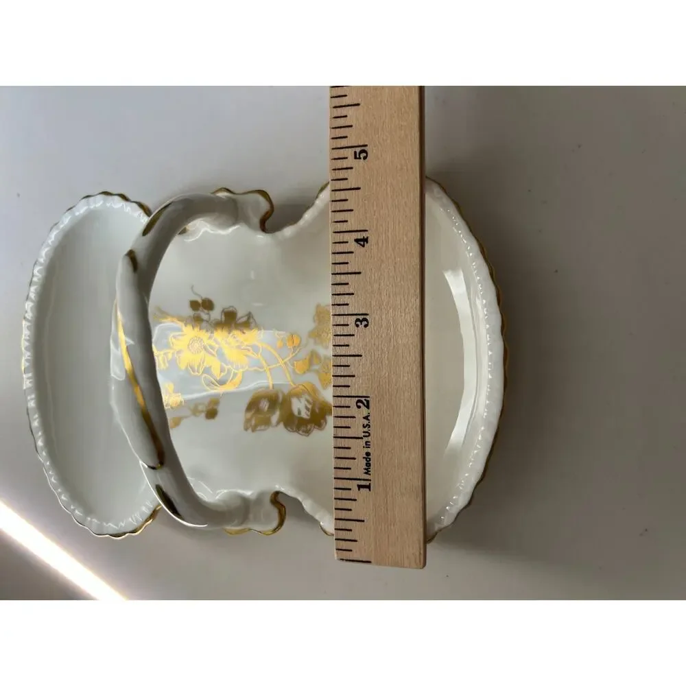 Hammersley & Co. Bone China Gold‎ Floral Candy Nut Dish Handle Gold Trim MCM